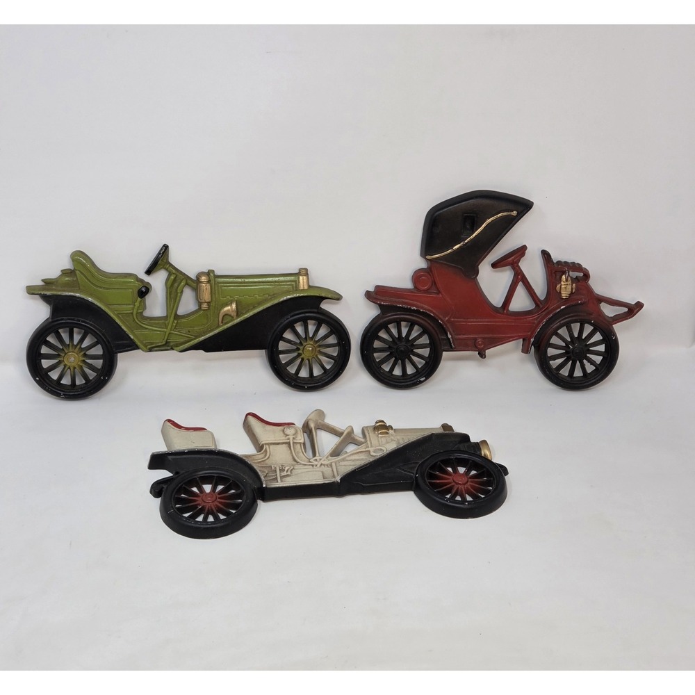 Vintage Midwest Cast Aluminum Antique Car Wall Plaques Set of 3 MCM Garage Decor